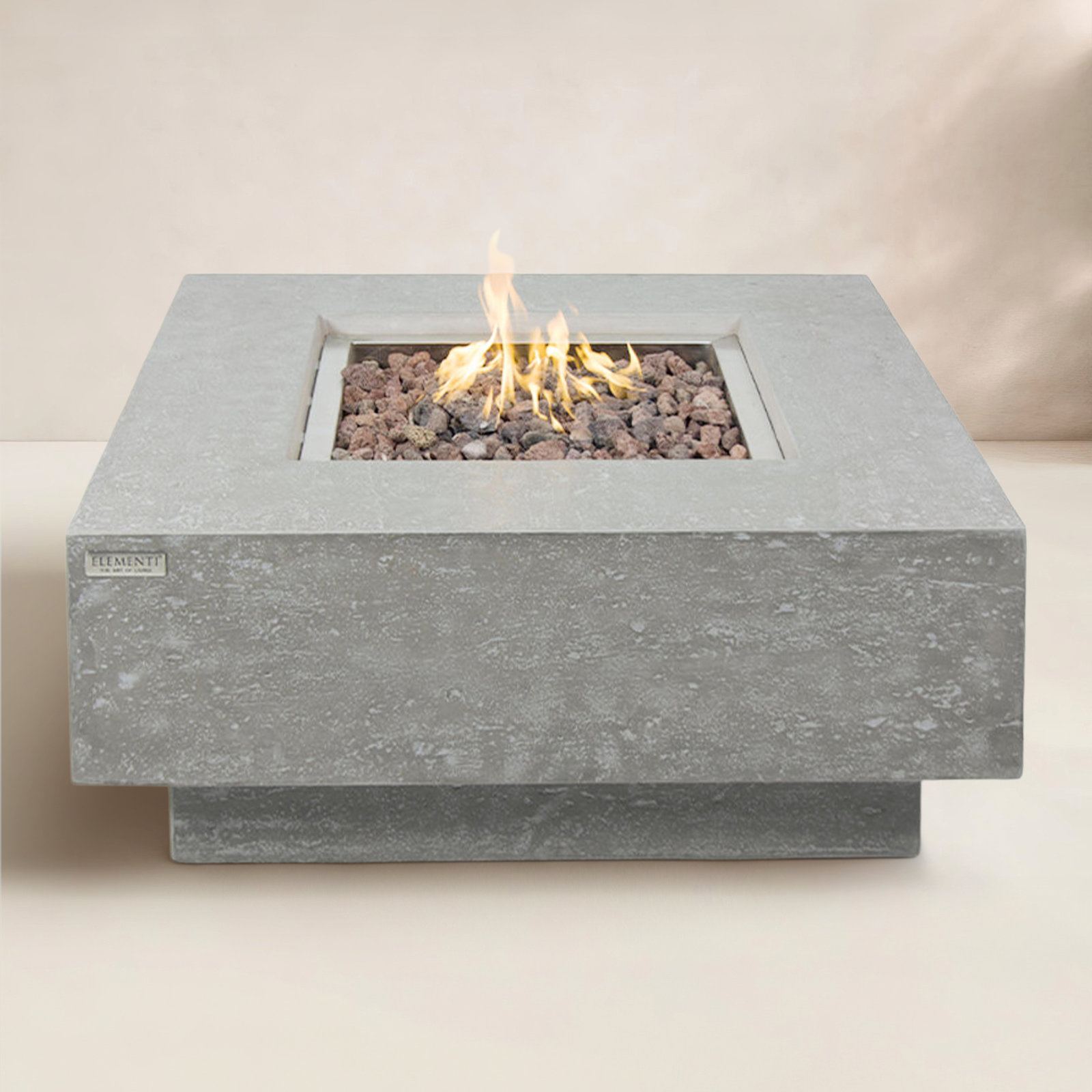 Square Fire Pit Table, Propane, Light Gray