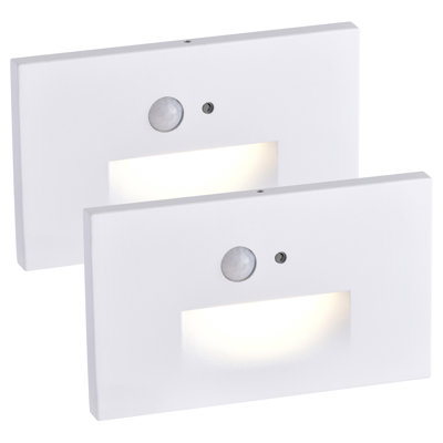 Hardwired White Motion Sensing Led Stair Light With Motion And Photocell Sensor 2 Pack