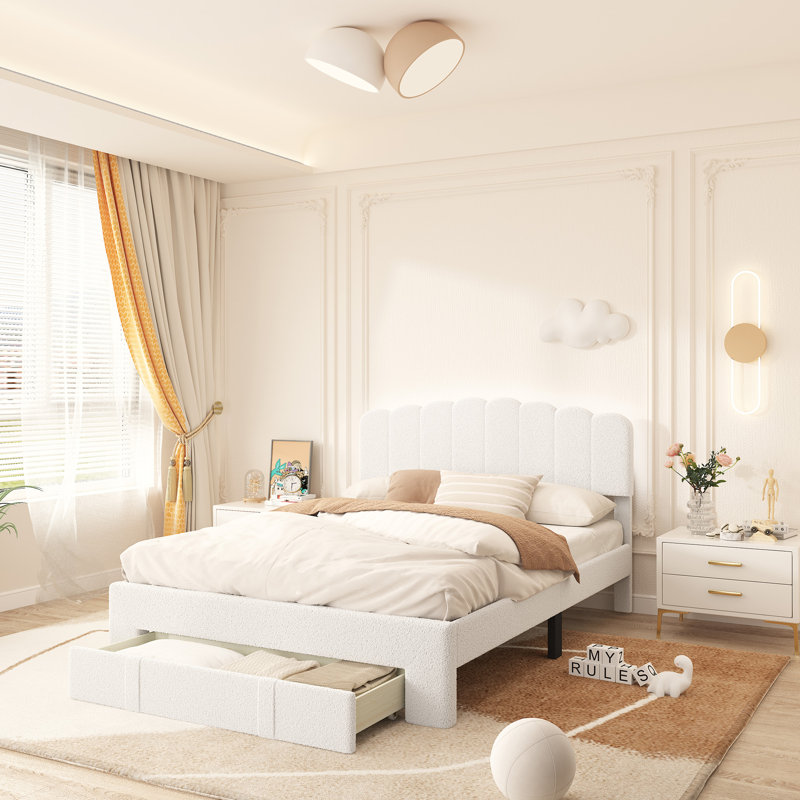  63.9" W Upholstered Platform Bed with Arch Headboard and Storage Drawers, Queen