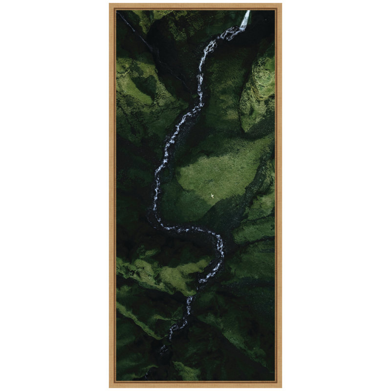Reproduction d'art sur toile encadrée, "Vue aérienne d'une rivière sinueuse dans une vallée verte en Islande" par Michael Schauer
