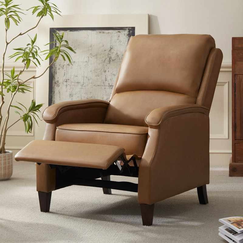 Upholstered Faux Leather Push-Back Manual Recliner, Yellow Brown Faux Leather