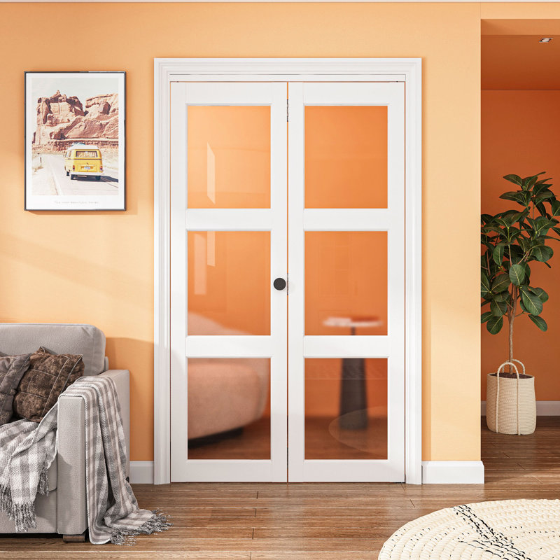 Portes pliantes pliantes en verre trempé 36 po x H 80 po x 36 po x 36 po avec trousse de quincaillerie d'installation, Blanc
