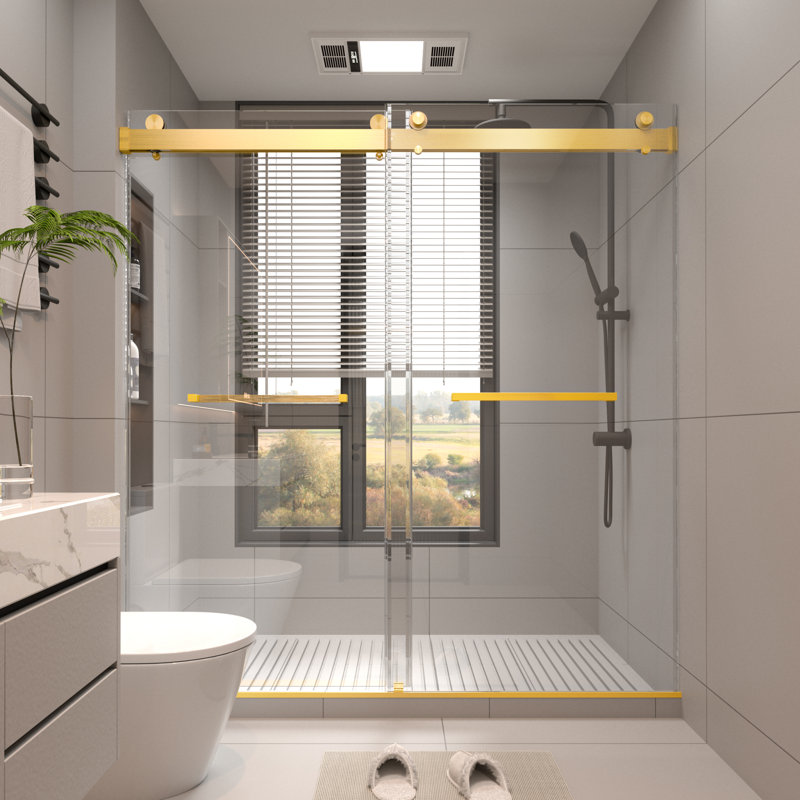 68-72 Inches *76 Inches Frameless Double Sliding Soft-Close Shower Door, 3/8 Inches (10Mm) Thick SGCC Tempered Glass Door, Brushed Gold