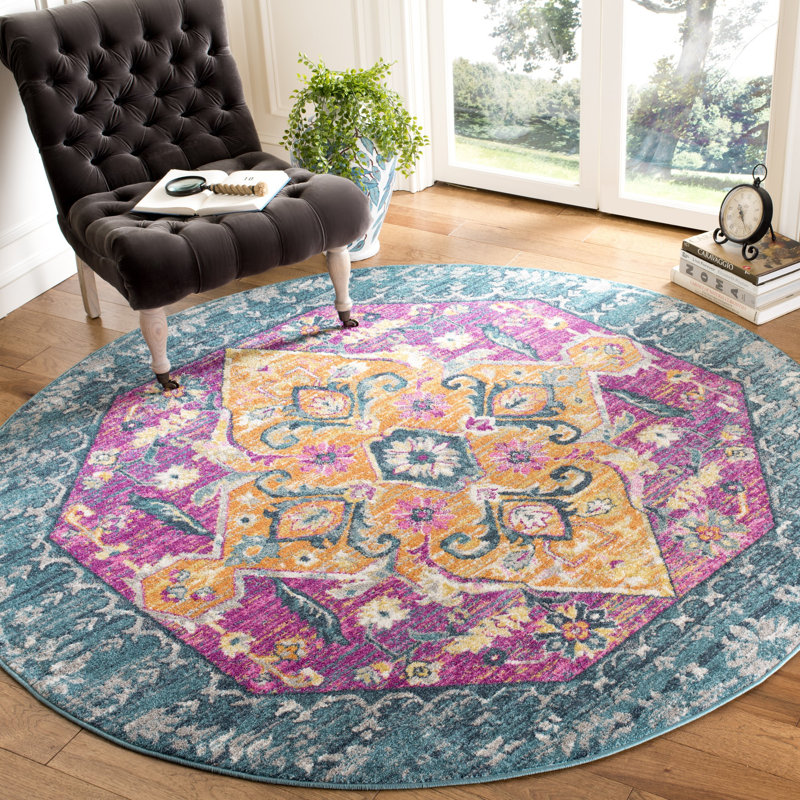 Felty Oriental Orange Area Rug, Round 6'7"