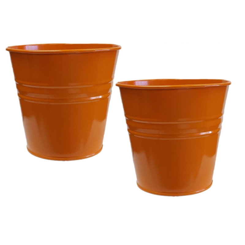 Pot à fleurs en acier émaillé pour plantes de 6,5 po. Ensemble de deux, Orange