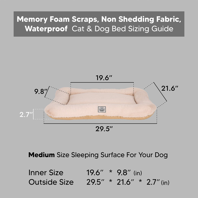 Lit pour animaux, Beige, 2.7" H x 29.5" W x 21.6" D