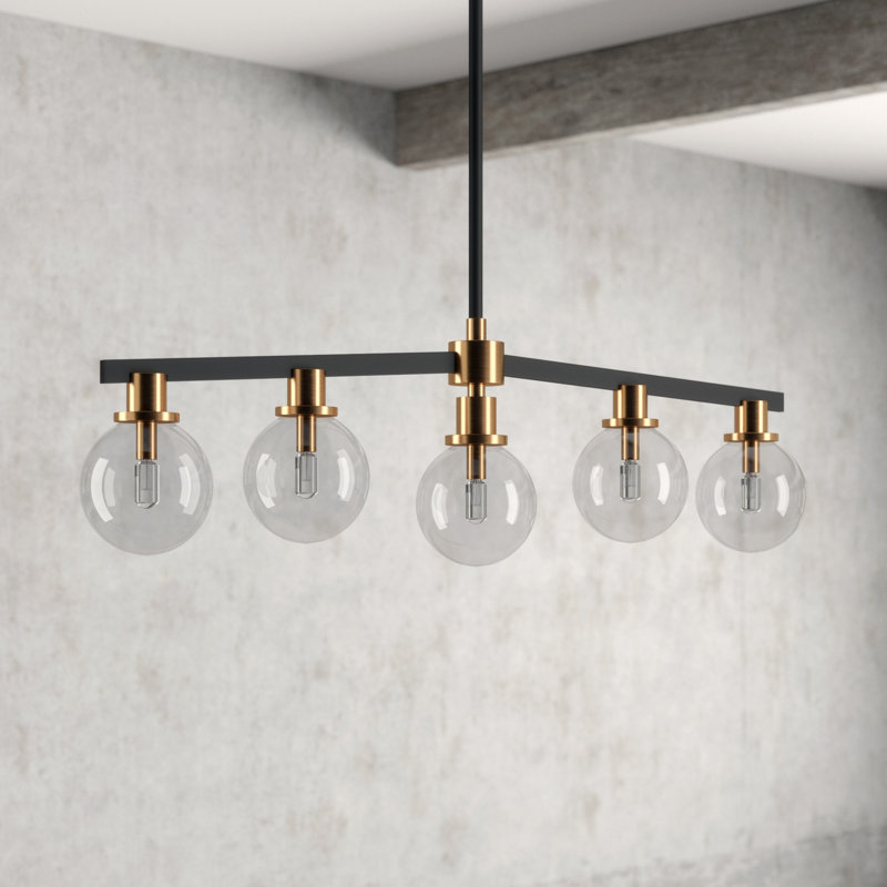 Cameo 5 LT Matte Black Finish Linear Pendant Kalco, Brushed Pearlized Brass