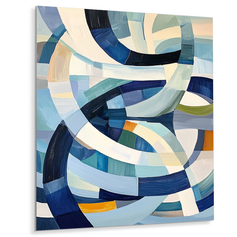 «Cubist Blue Reality II», art mural géométrique en métal, impression moderne sur métal, H 20 po x l 12 po