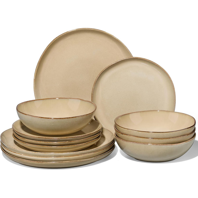 Stoneware Dinnerware - Service for 4, Sandy Khaki