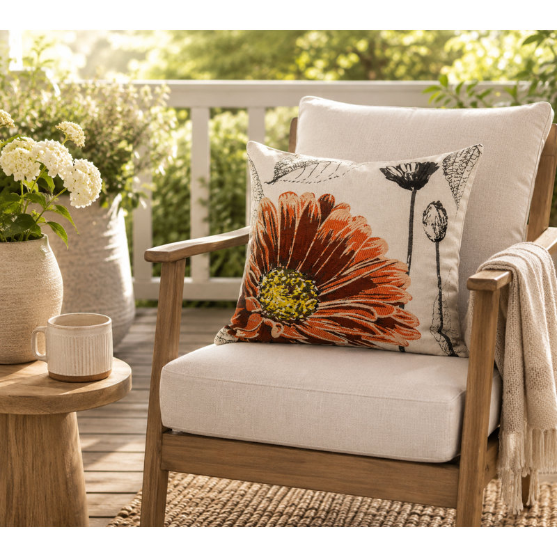 Embroidered Cotton Blend Reversible Throw Pillow, Coral