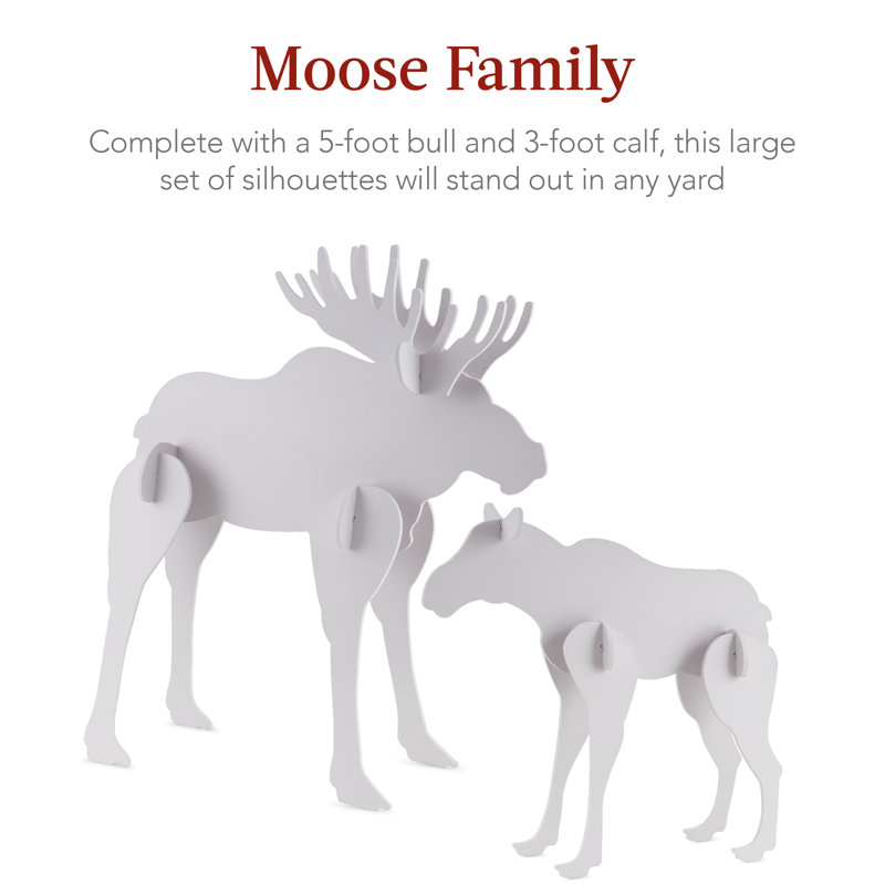 White PVC Moose Family Silhouette Christmas Yard Decor with Ground Stakes