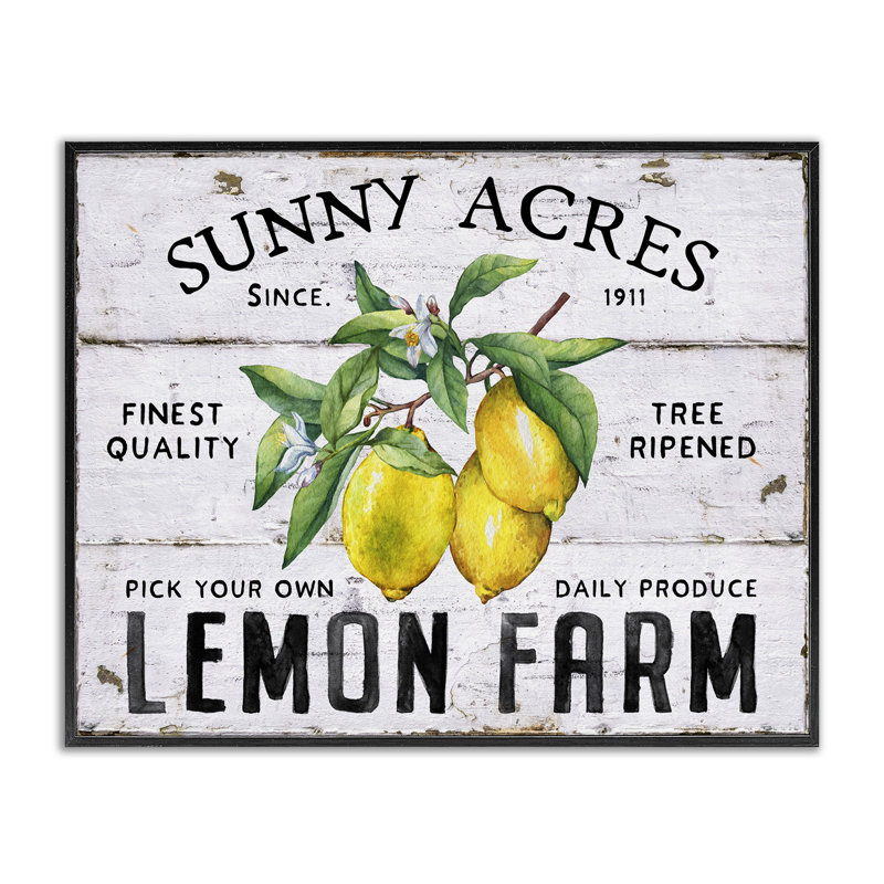  «Sunny Acres Lemon Farm», estampe numérique par Creatif Belle, H 11 po x l 14 po, Giclée encadrée noir minuit