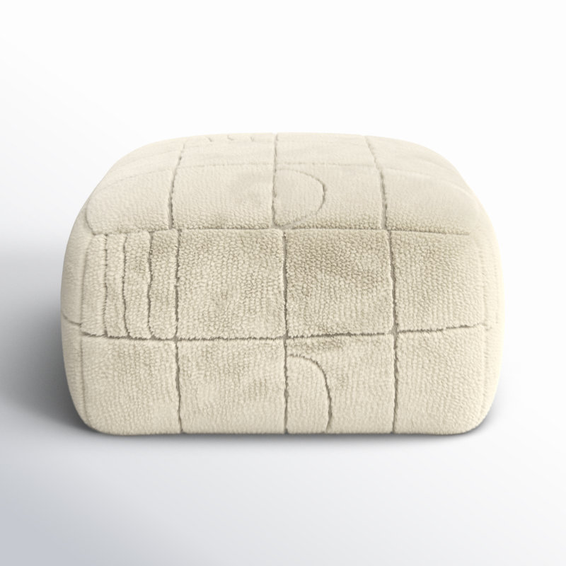 Tuberose Upholstered Pouf, Beige Wool/Polyester Blend