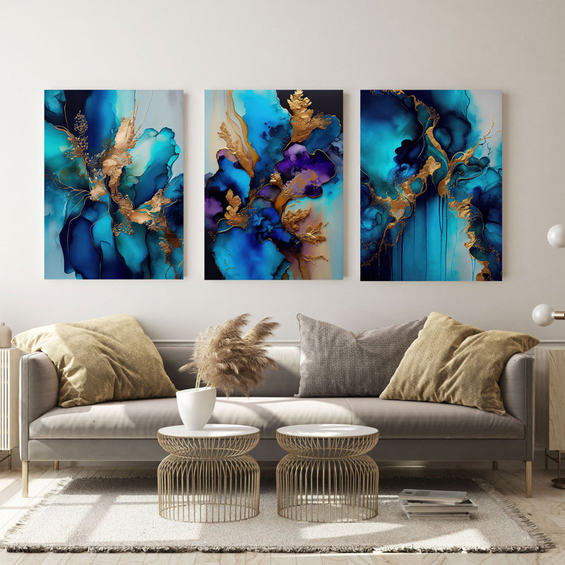 "Abstract Floral Splash", ensemble de 3 reproductions d'art sur acrylique, H 47 po x l 97 po x P 1 po