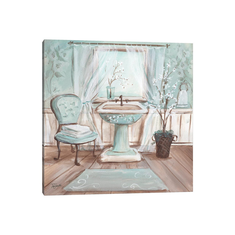 «Aqua Blossom Bath I» par Tre Sorelle Studios - peinture sur toile tendue, H 12 po x l 12 po x P 0,75 po