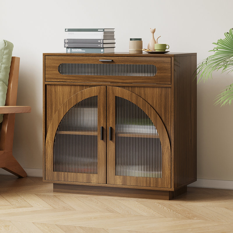 Sideboard Buffet Cabinet With Drawers,31.5'' Modern Kitchen Storage Cabinet With Adjustable Shelves And Acrylic Doors,suitable For Kitchen And Dining Room