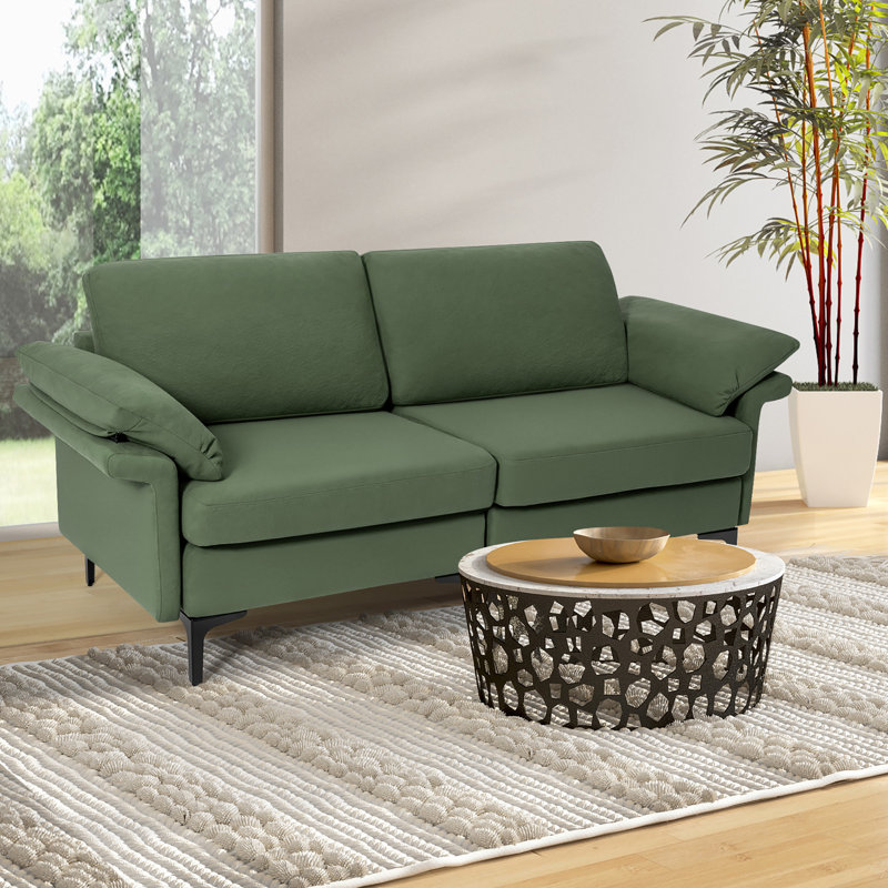 Causeuse modulaire en coton à accoudoirs roulés 72,5 po Deasja, 100 % coton vert armée