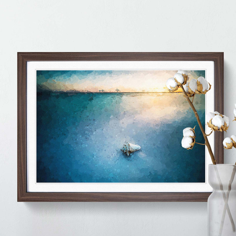 Shell upon the Beach in Abstract - Picture Frame Graphic Art Print, 60cm H x 91cm W x 2cm D, Walnut