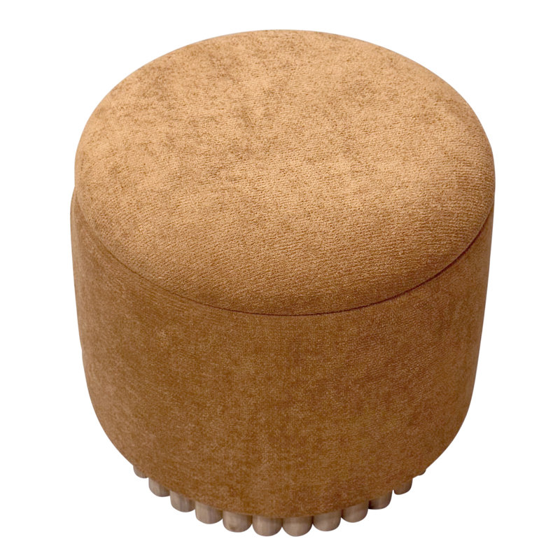 Repose-pieds rond moderne en bois massif et tissu moderne, Repose-pieds moderne avec rangement rond - rouille