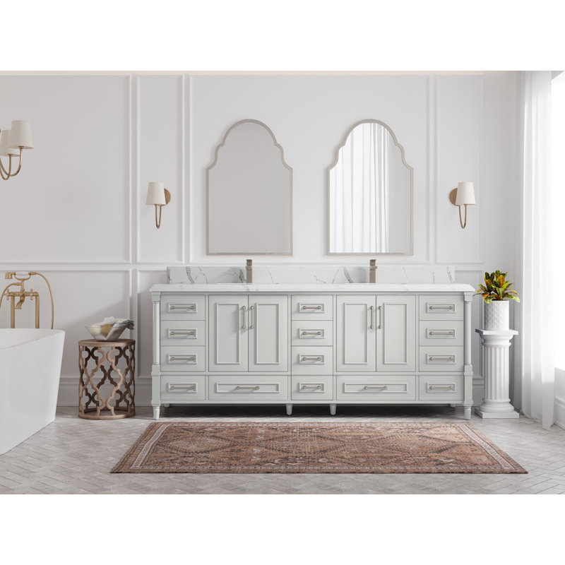 Ensemble de meuble-lavabo double 84 po Aberdeen, Calacatta Laza, Coventry gris