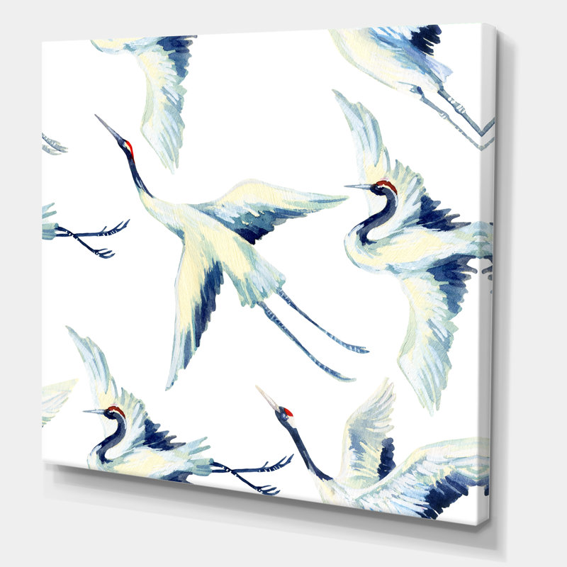 " Asian Crane Bird " Painting Print, 36" H x 36" W x 1" D, Wrapped Canvas