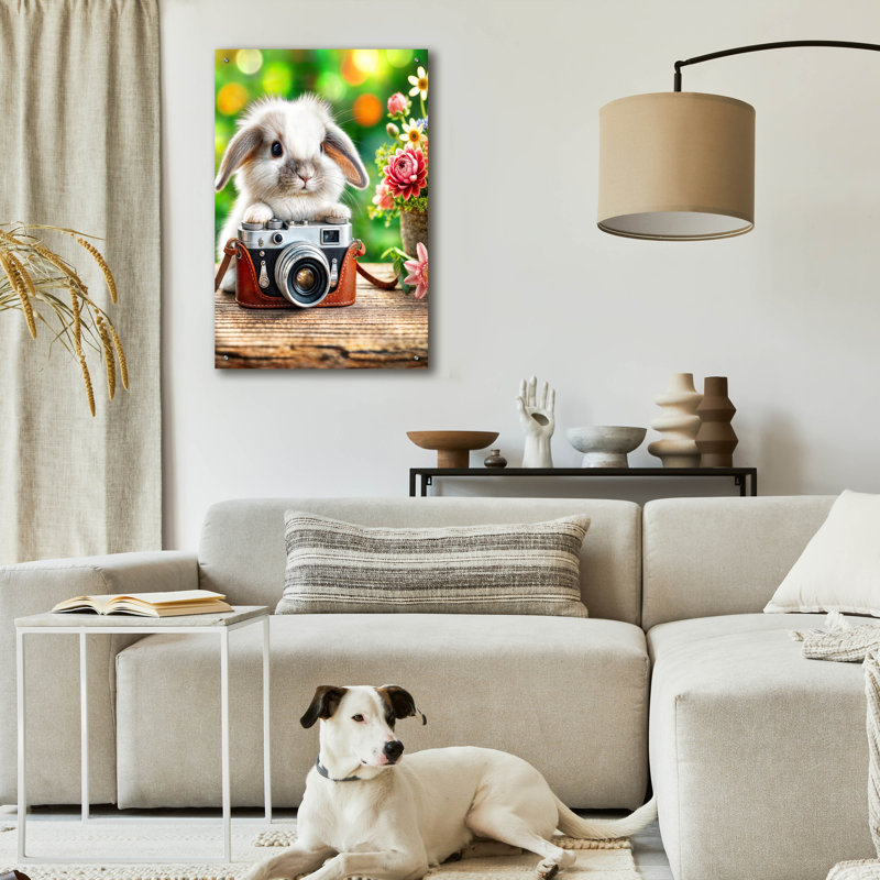 «Smile For Bunny» par Rey Klimt, art mural en verre acrylique, H 36 po x l 24 po