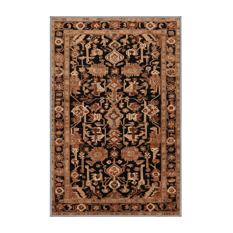 Tapis brun turc lavable à la machine, Rectangulaire 2 pi x 3 pi