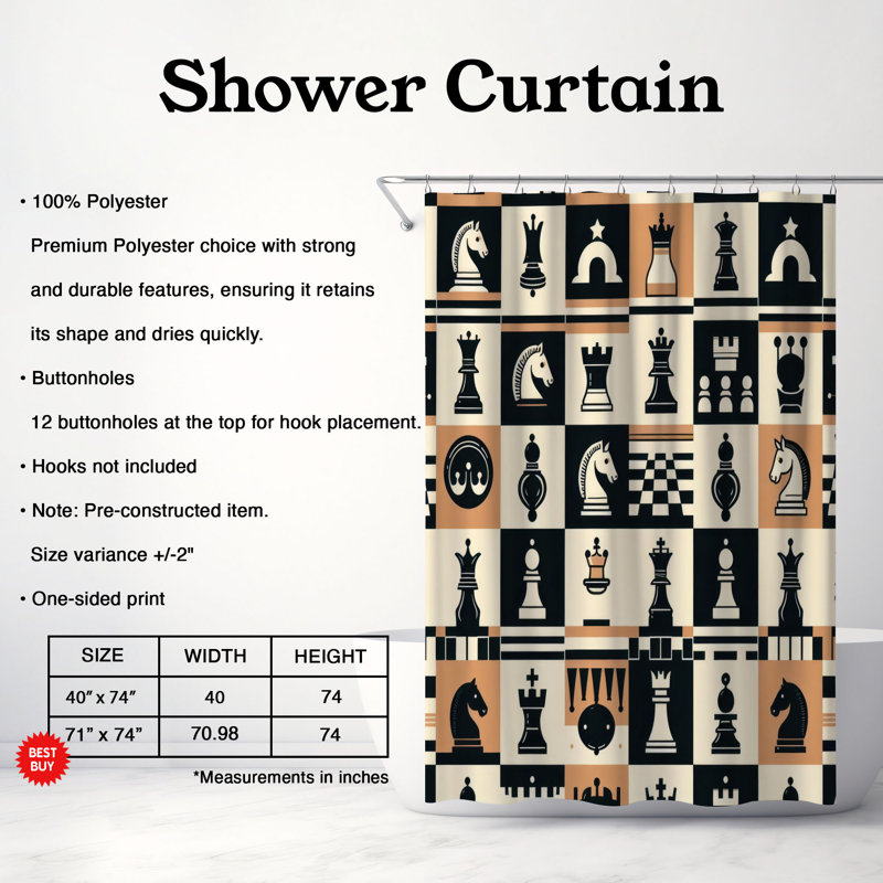Rideau de douche standard 1 pièce, H 74 po x l 71 po