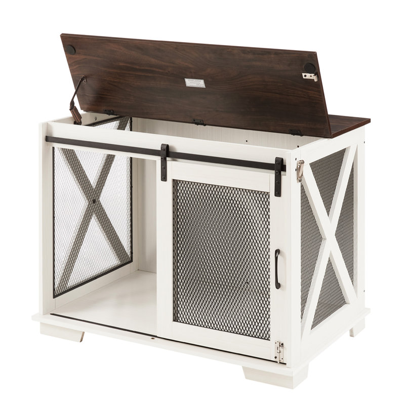 Niche pour chien avec aspect et cloison réglable, cloison intérieure à porte coulissante à finition blanche, cage de style