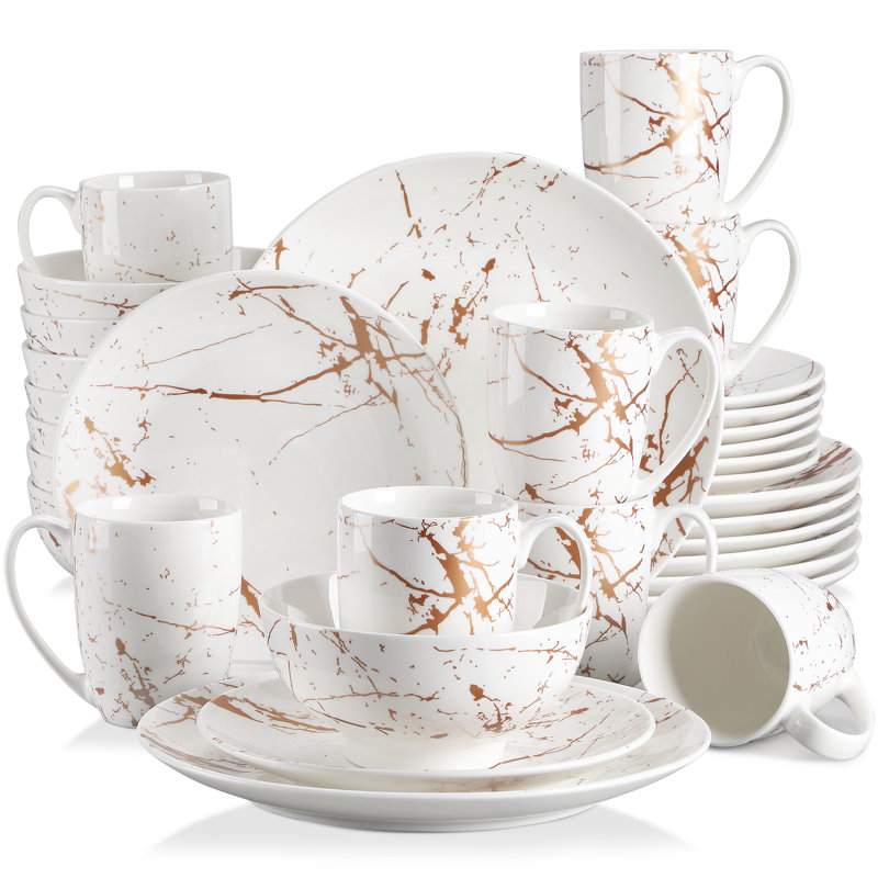 32 Piece Porcelain China Dinnerware Set - Service for 8, White