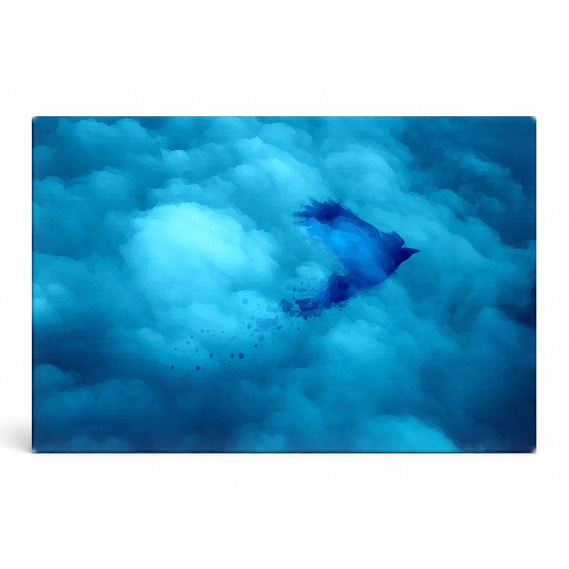 Oiseau bleu dans les nuages - art mural sur toile paysage, L 20 po x H 16 po