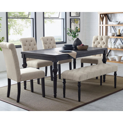 Ensemble de salle à manger en bois délavé de style urbain, table de salle à manger avec 4 chaises et banc