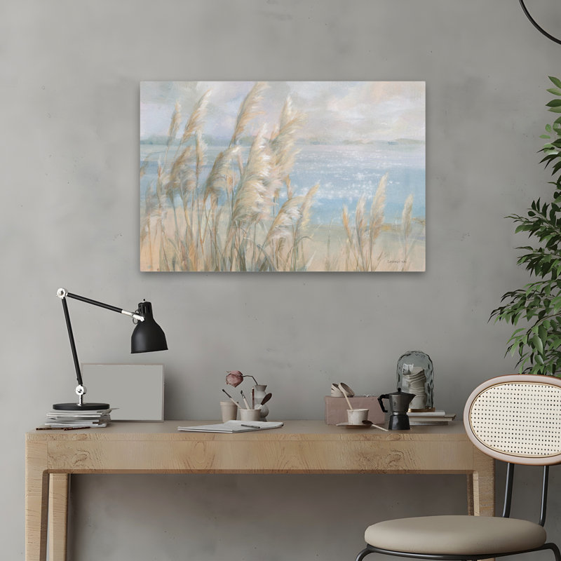 Plage et bleu, bord de mer, art de la pampa, H 16 po x l 24 po