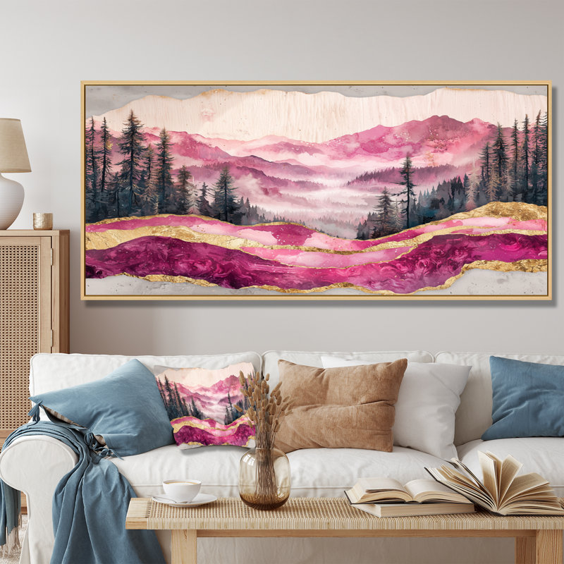Ruby Crystal Lake Into The Pine Forest I - lac, art mural, H 28 po x l 60 po, Floater Framed, Blanc