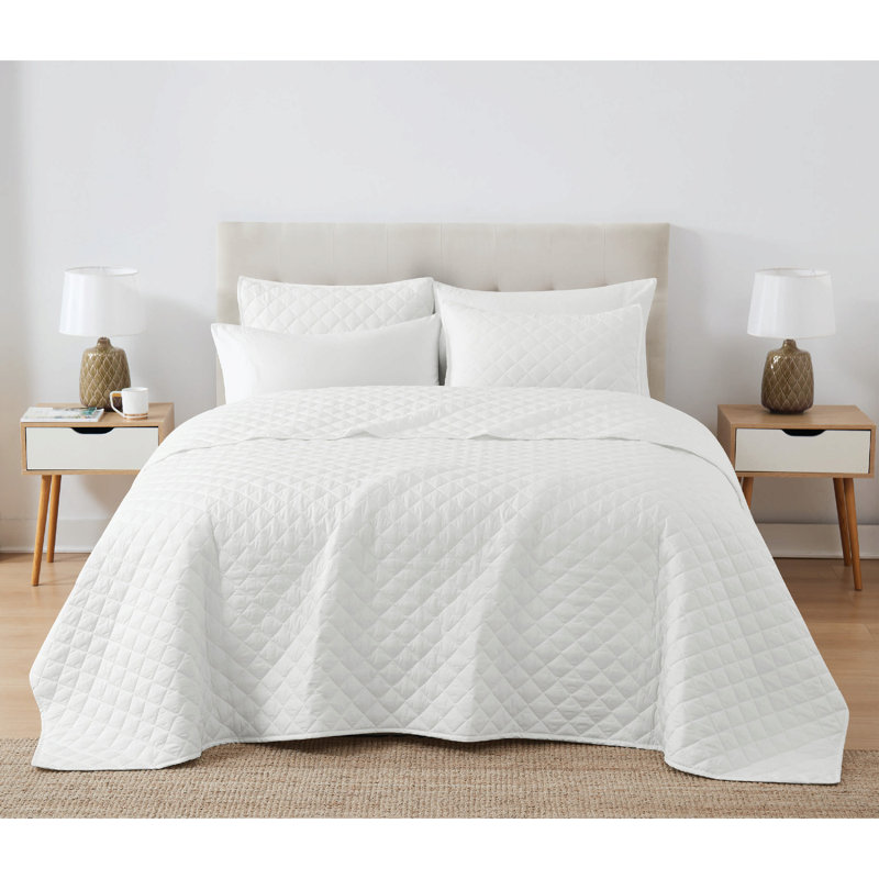 Ensemble de courtepointe 3 pièces Cannon, Blanc, Courtepointe grand + 2 couvre-oreillers standard