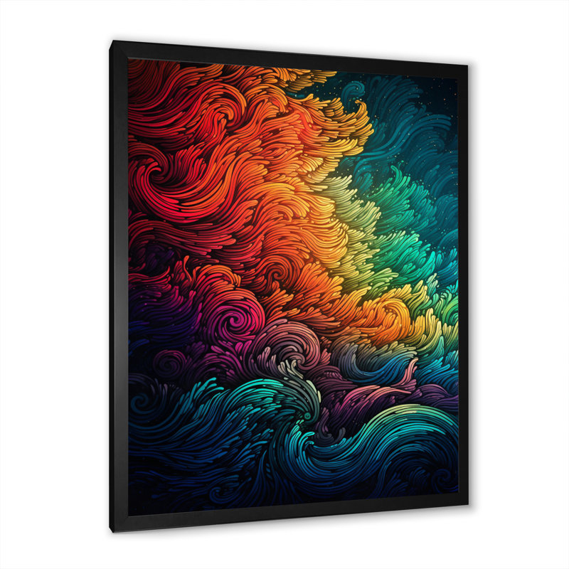 Rainbow Colored Waves II - impression, Cadre d'angle fermé noir, H 20 po x l 12 po x P 1 po