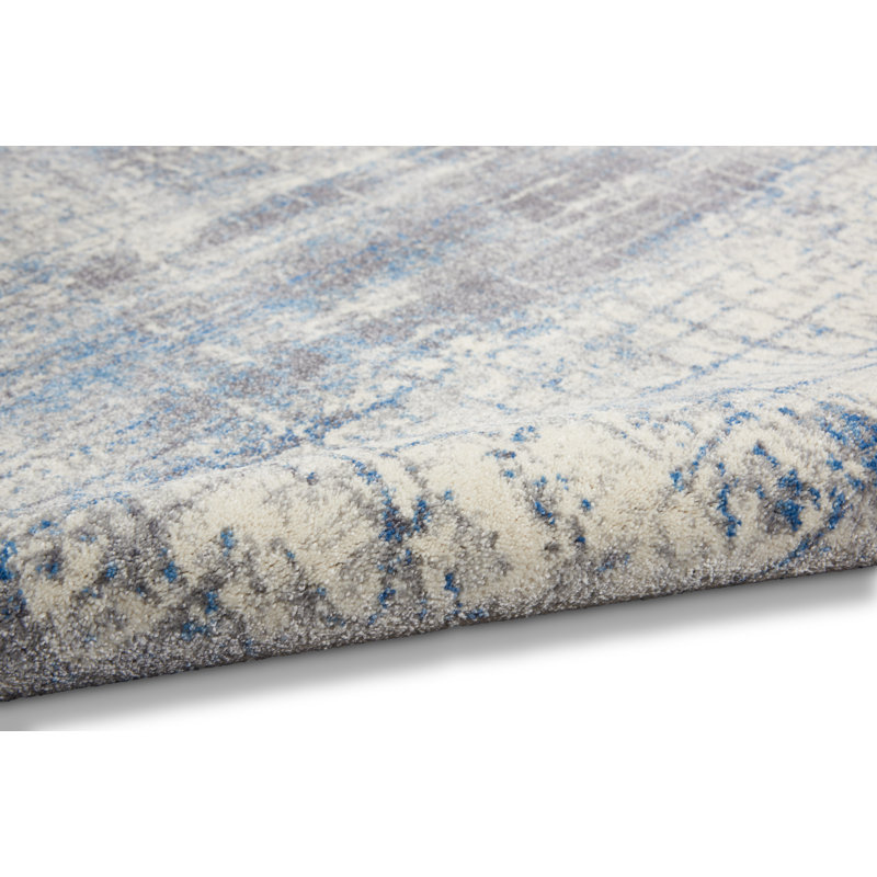 Torrent Abstract White/Gray/Blue Area Rug, Rectangle 9' x 12'