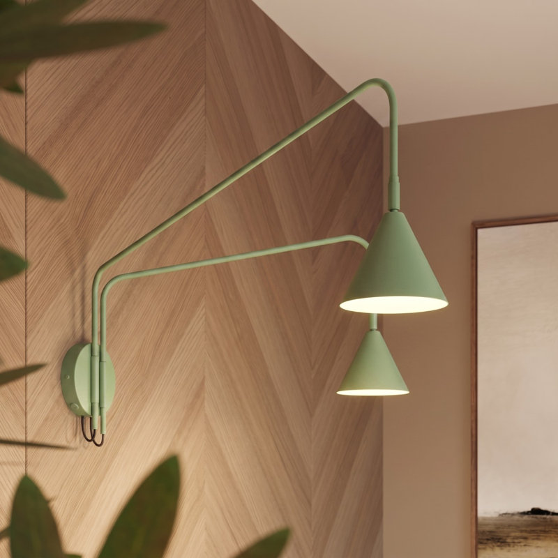 Nox Steel Flush Mounted Sconce, Wall lamp NOX 2 sage with a switch, Sage, 2 Lights