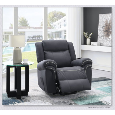 Luxueux fauteuil inclinable électrique en microfibre bleu foncé avec levage, chauffage et massage pour un confort et une détente ultimes