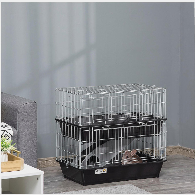 Cage à souris à 2 niveaux, cage de furet avec plat et bouteille, rampe, 2 portes