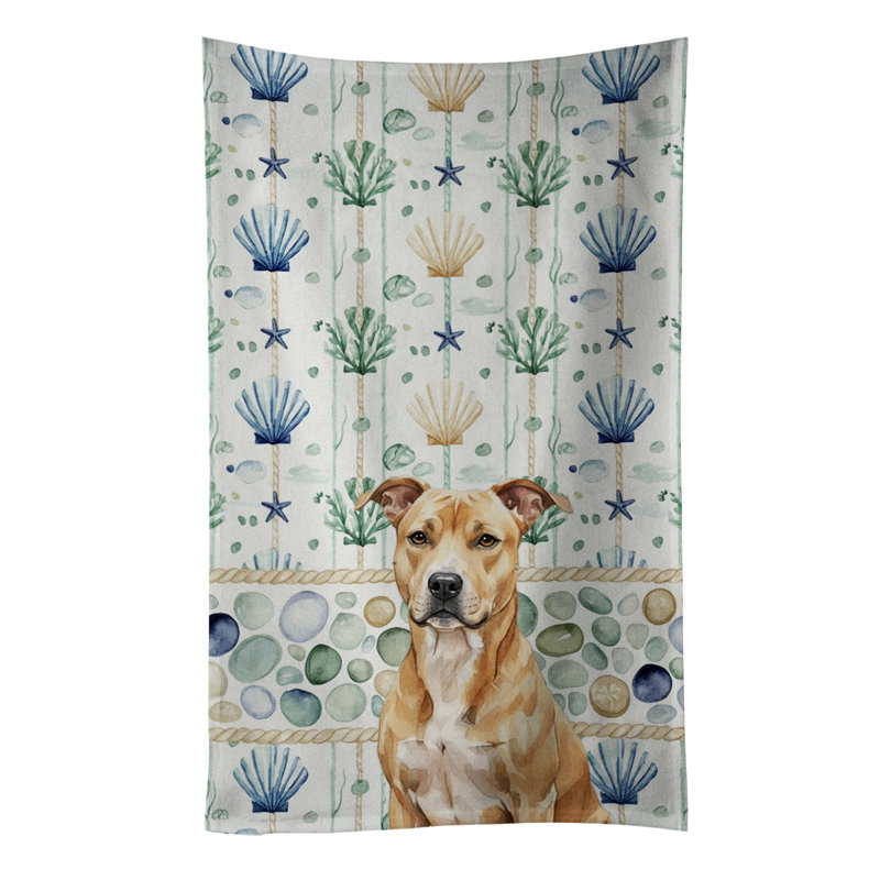 Fawn American Staffordshire Terrier Coastal Sea Glass Kitchen Towel, Fawn American Staffordshire Terrier