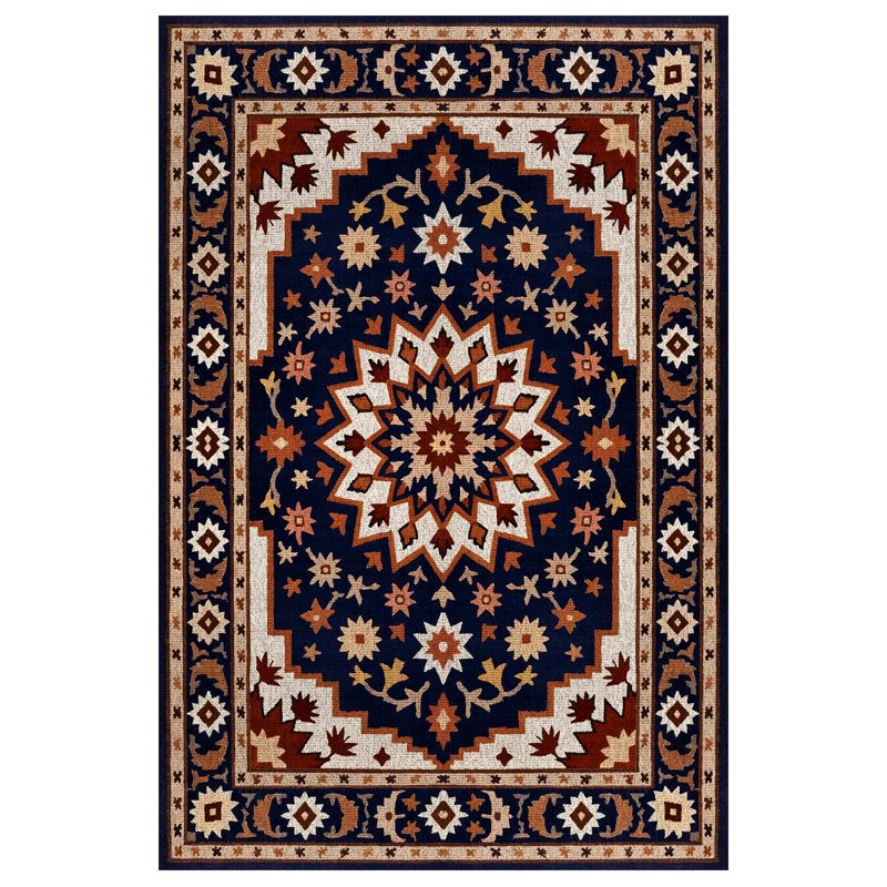 Albasa Collection Digital Print Cotton-Polyester Black Brown Beige Moroccan Rug, Rectangle 3'4" x 6'7"
