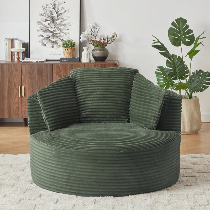 Chaise compressible ronde en velours côtelé avec dossier rembourré, Vert