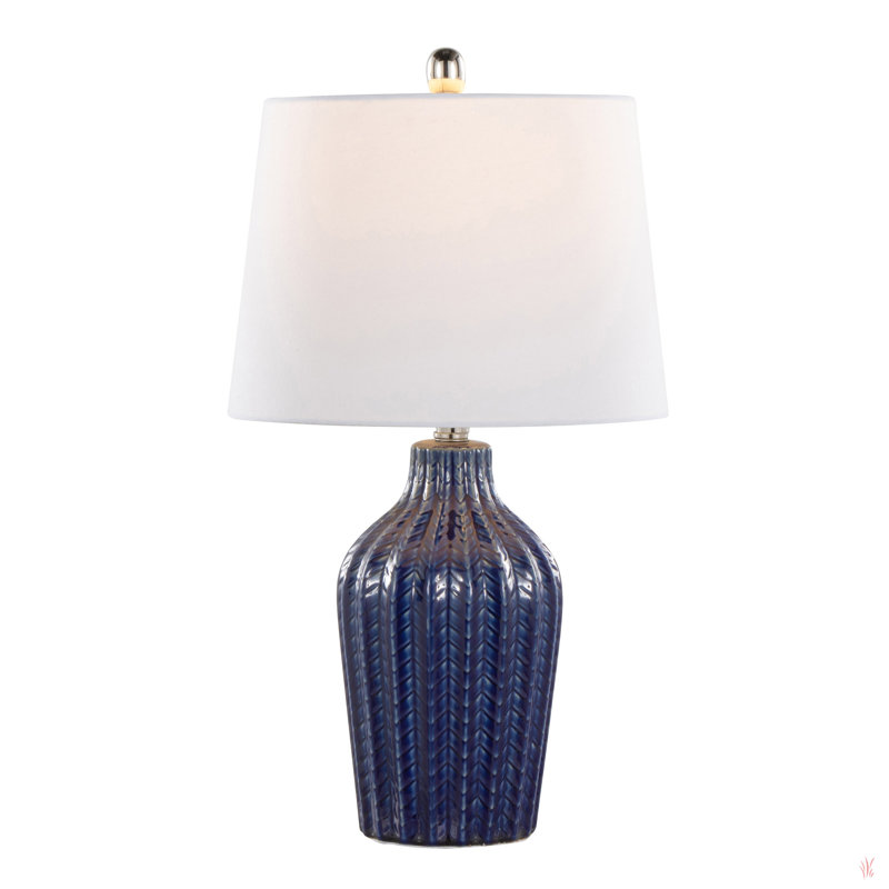 Lampe de table contemporaine en céramique, nickel poli et lin blanc Rockwell de 23 po Rockwell - ensemble de 2, Bleu