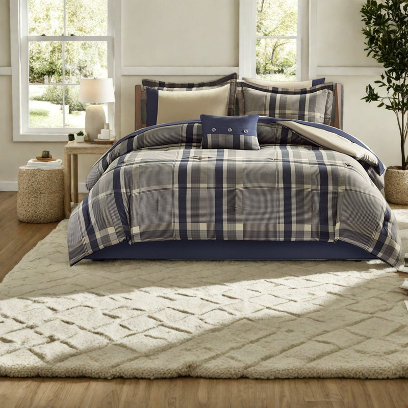 Complete Full Bedding Sets, Polyester Plaid Modern Comfort For Home