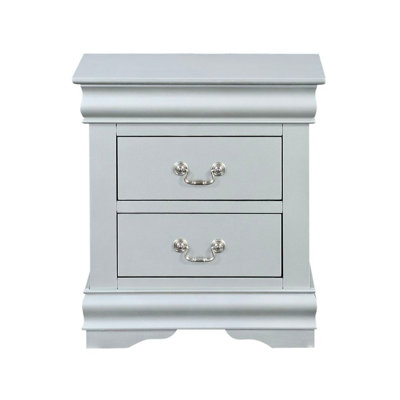 Wooden Nightstand With 2 Drawers In Platinum For Bedroom Furnishing - Pine, Particle Board, , Silver Grey Drawers, Finish Board & Hue