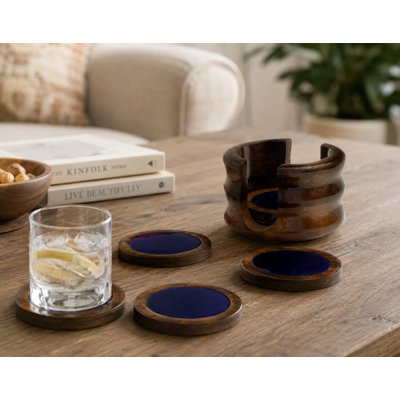 Wood Round 6 Piece Coaster Set