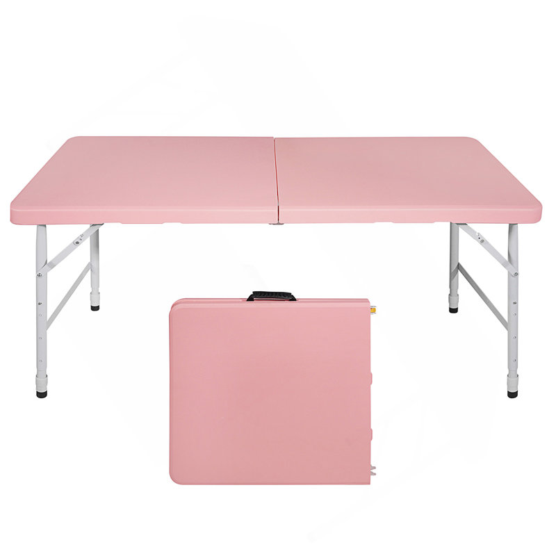 4Ft Portable Folding Table Indoor&Outdoor Maximum Weight 135KG Foldable Table For Camping, Pink