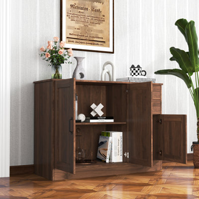 Modern Wooden Buffet Sideboard With 2 Doors & 1 Storage, Drawers - 43.3 Inch Entryway Storage Simple Walnut 43.3" Wood Doors, Serving Fascinating