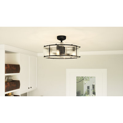 Ventilateur de plafond d'extérieur à cage à 3 pales 12 po avec ensemble d'éclairage inclus